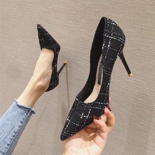 Giày cao gót mũi nhọn gót nhọn đế 9 phân màu đen