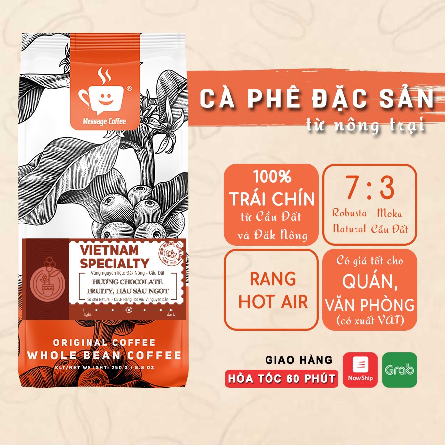 Cà phê nguyên chất Vietnam Specialty rang mộc CAO CẤP thơm trái cây đắng dịu dùng pha phin hoặc pha máy từ Message Coffe