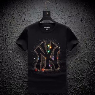 Áo Thun Tay Lỡ Cổ Tròn In Chữ Đính Đá Thời Trang Mùa Hè Cho Nam Size M-3xl