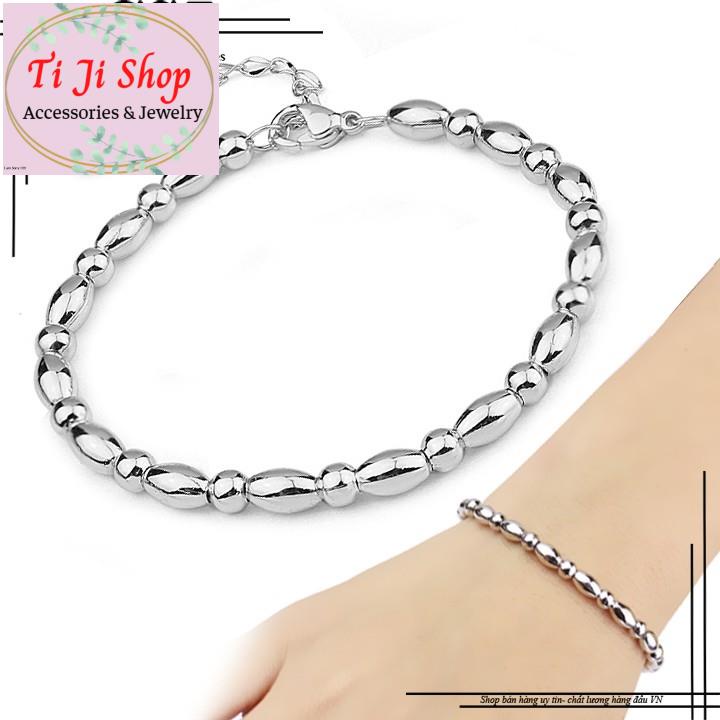 LẮC TAY NỮ INOX BI HẠT GẠO - trắng, đẹp, không đen,