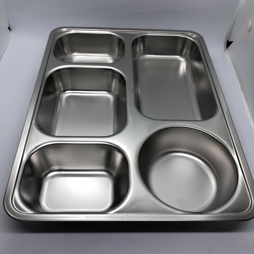 Khay cơm inox 5 ngăn inox loại dày - khay inox 5 ngăn đựng thức ăn