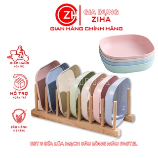 Set 8 đĩa lúa mạch sâu lòng màu pastel siêu xinh - đĩa lúa mạch hình vuông đựng đồ ăn