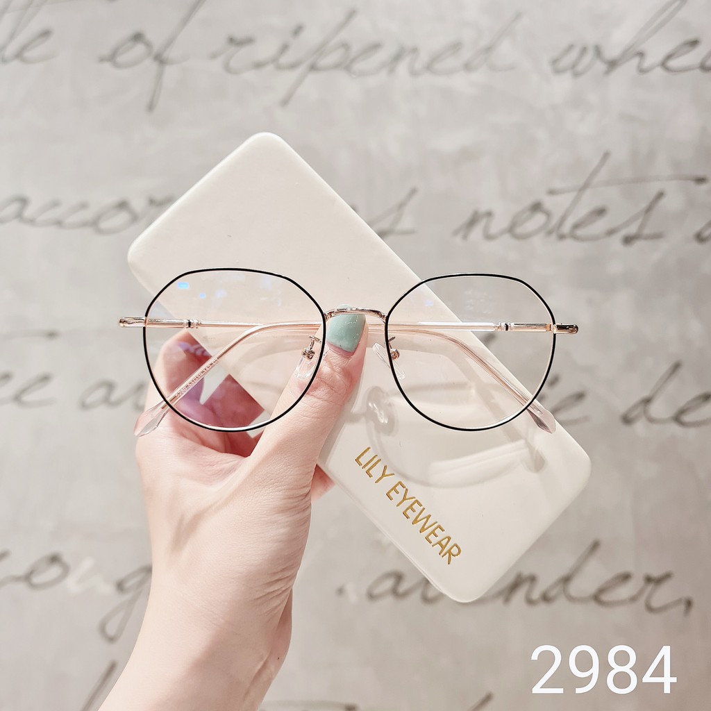 Gọng kính cận nữ LILYEYEWEAR kim loại thiết kế mắt tròn thanh mảnh màu sắc thời trang 2984