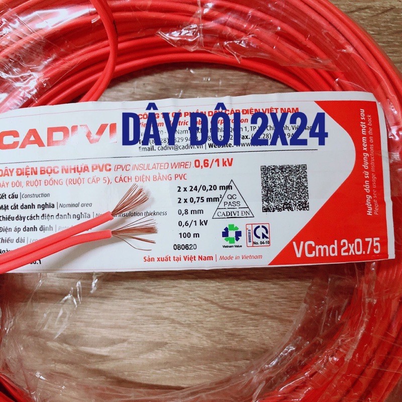 Dây điện đôi 2x24 cadivi 100m