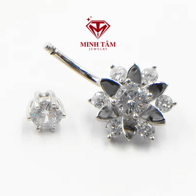 Khuyên rốn bạc 925 cao cấp, khuyên đeo rốn hình bông hoa nạm đá-Minh Tâm Jewelry