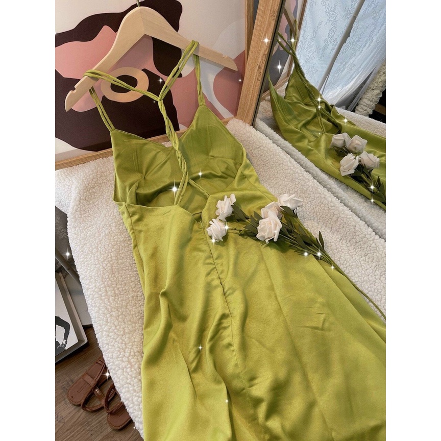 Đầm phi nhung nude 2 dây form cổ đổ siêu đẹp 💖 KÈM ẢNH THẬT