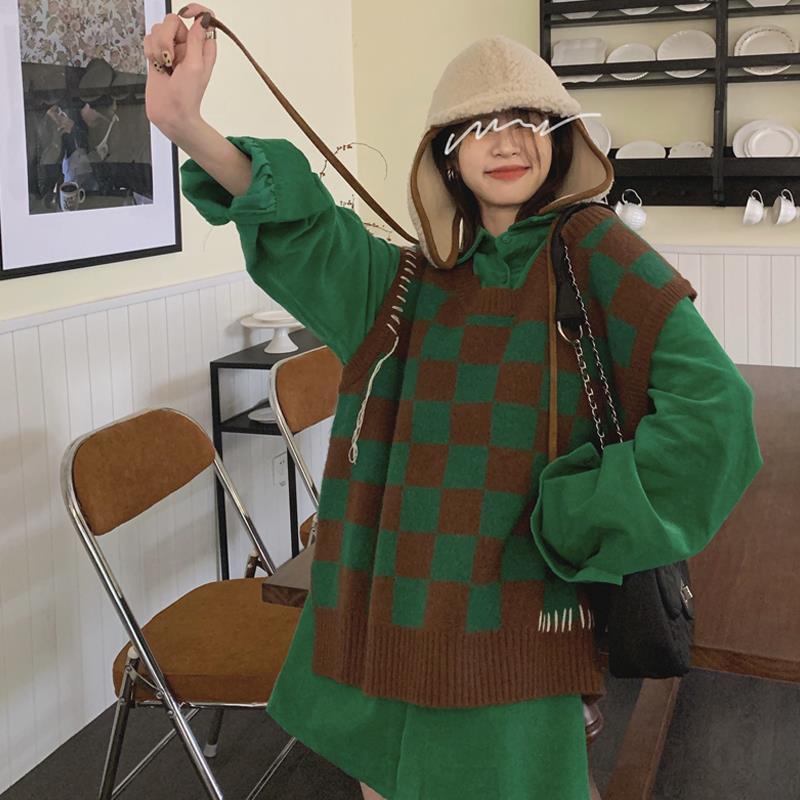 Set Áo Sơ Mi Dài Tay Và Áo Len Không Tay Thiết Kế Mới Thời Trang Theo Phong Cách Hàn Quốc Cho Nữ