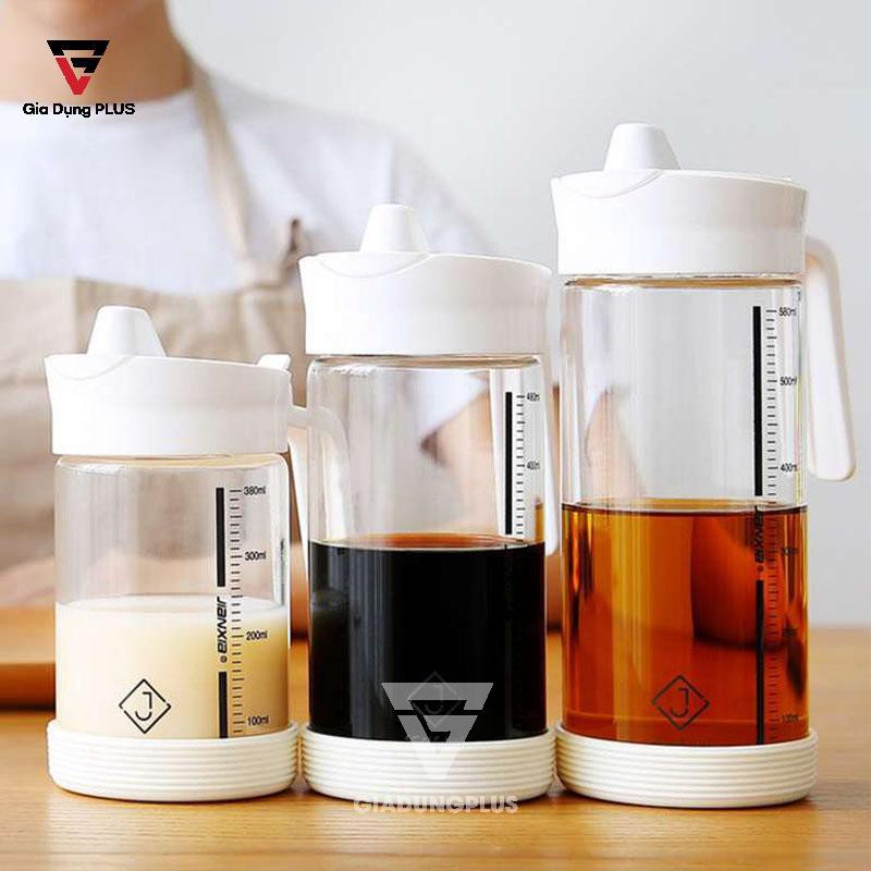 Bình đựng dầu ăn, nước mắm ❤️FREESHIP❤️ Thuỷ tinh borosilicate có nắp kín bằng INOX 304 chính hãng JIANXIA (kèm đế c