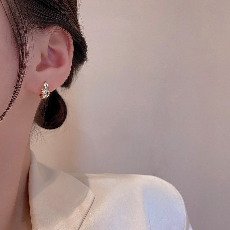 Bông Tai Mạ Bạc 925 Hình Nút Thắt Đính Đá Zircon Chất Lượng Cao