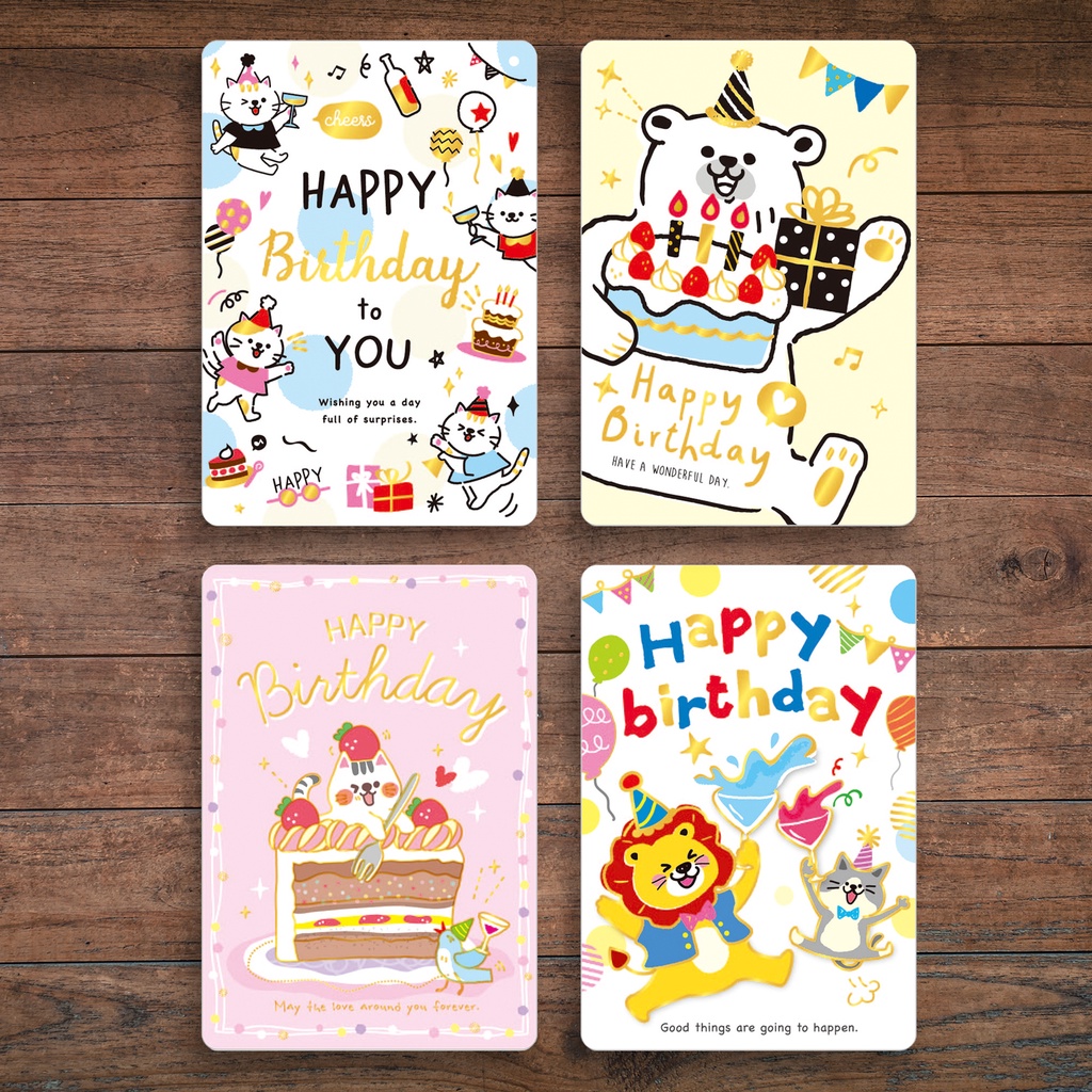 Thiệp giấy mừng sinh nhật Birthday Card Cao Cấp Nhập Từ Đài Loan BK2514 Chữ Nhũ Vàng Họa tiết Cute 10.4x15cm