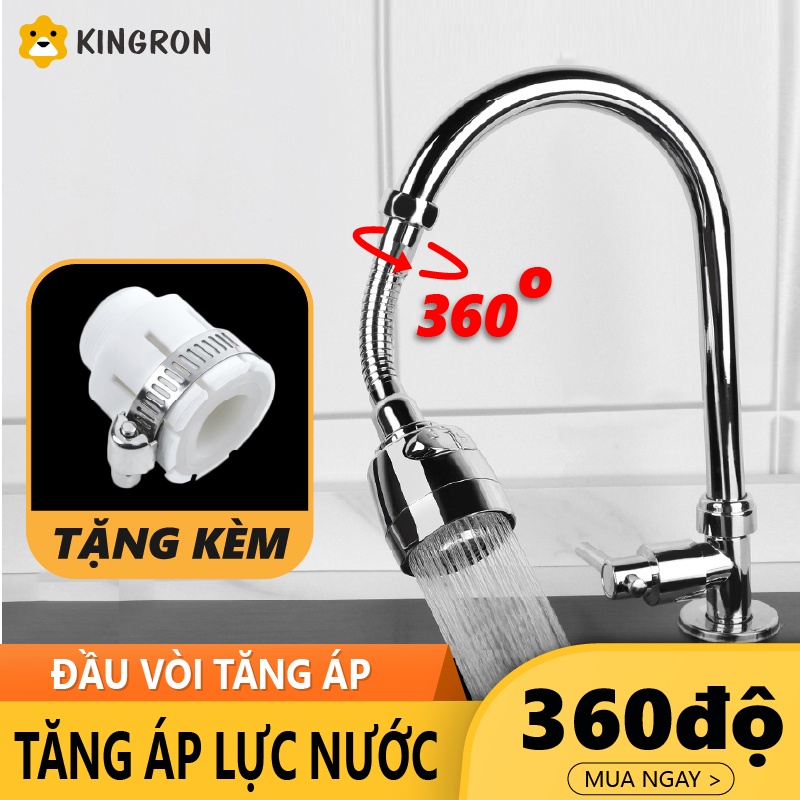 Vòi hoa sen xịt phun nước tăng áp lực, gắn ở đầu vòi chậu rửa chén bát có thể xoay 360 độ bằng inox KINGRON