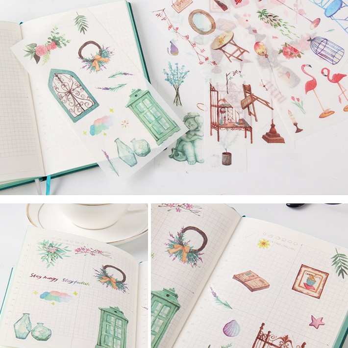 Set 6 tấm sticker giấy washi 16 x 8 cuộc sống hàng ngày