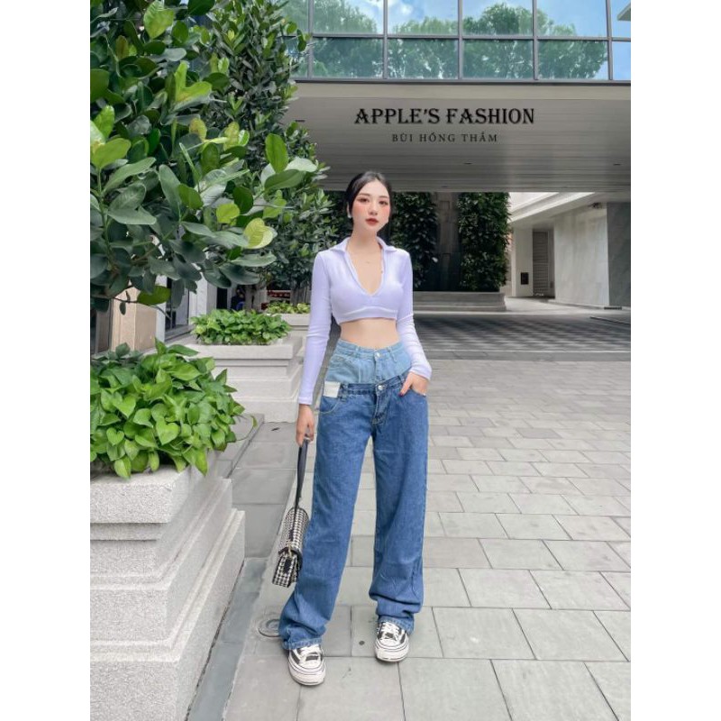 Quần jeans ống suông 2 cạp thiết kế độc đáo ( CHÍNH CHỦ)