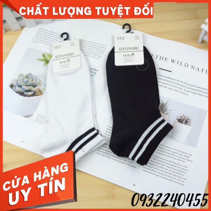 2 Đôi Tất Nam Thể Thao Cổ Ngắn Kẻ Sọc Phong Cách Hàn Quốc Đen - Trắng