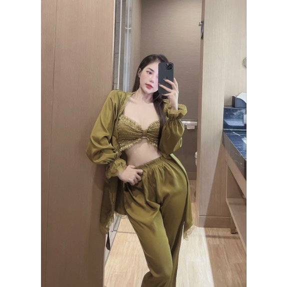 Đồ ngủ nữ mặc nhà Đồ bộ Pyjama cao cấp Combo 3 món Lụa Latin mềm mịn
