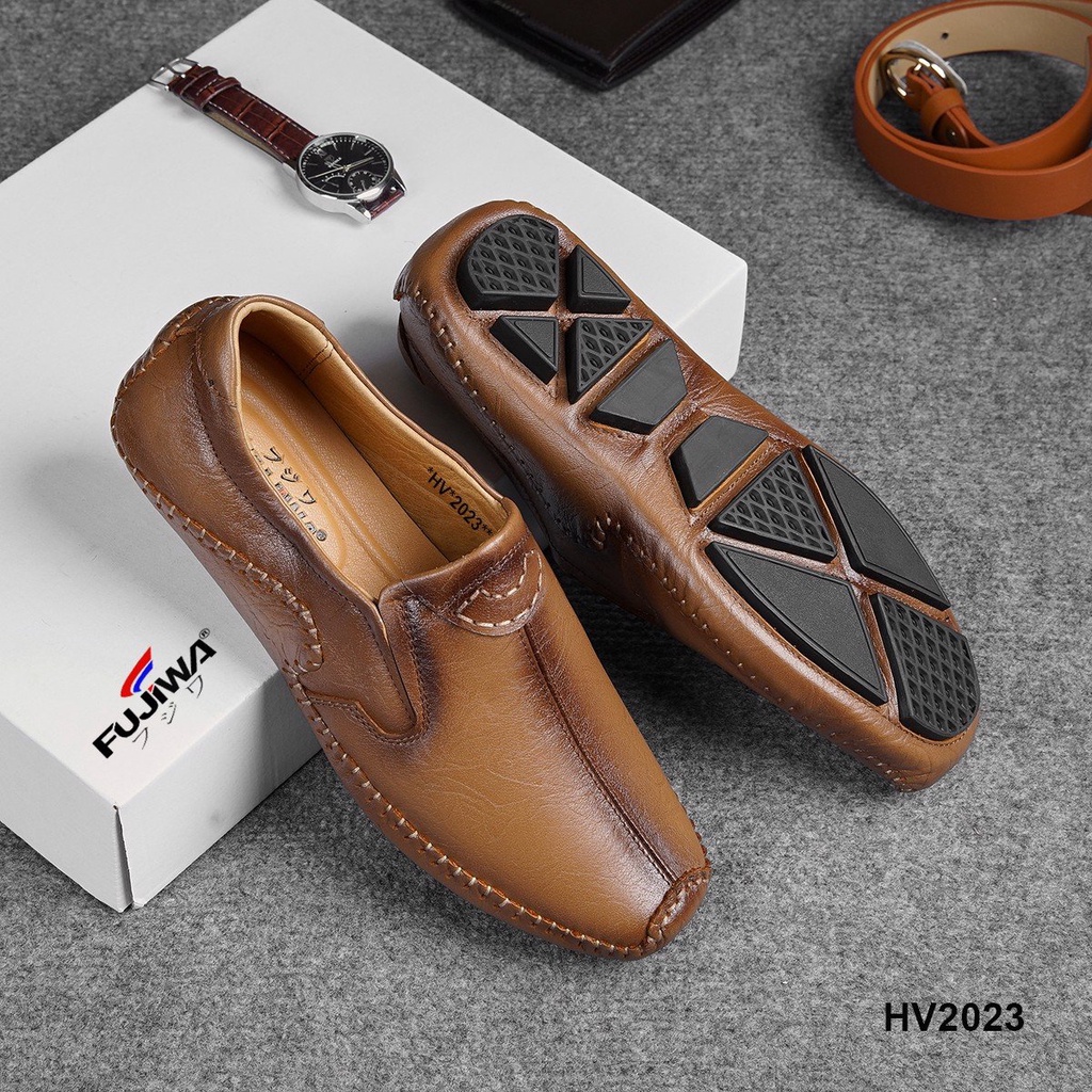 Giày Lười Mọi Nam Da Bò FUJIWA - HV2023. Da Thật Nguyên Miếng, Đế Âm Cao Su Thiên Nhiên. Size:  38, 39, 40, 41, 42, 43