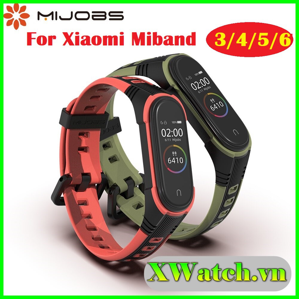 Dây đeo Mijobs 2 MÀU Xiaomi Miband 3 Miband 4 Miband 5 Miband 6 (khóa gài)