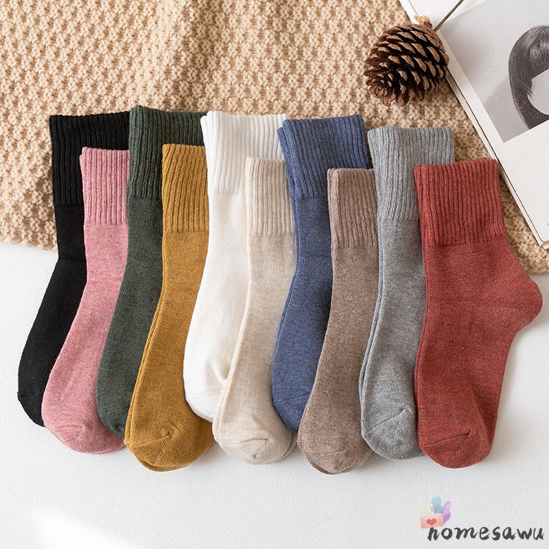 Tất cotton 100% màu trơn phong cách thời trang thu đông