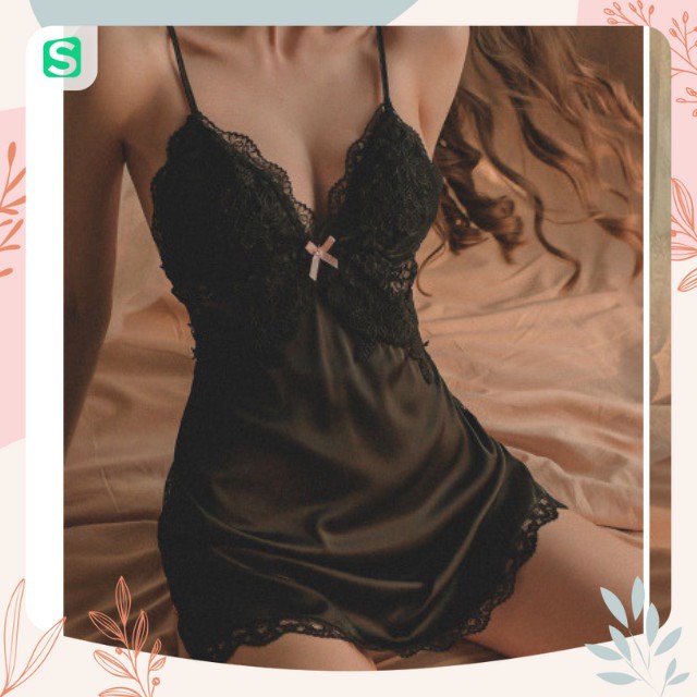 Váy ngủ lụa satin hai dây phối ren hở lưng quyến rũ gợi cảm đầm mặc nhà dễ thương DV09 | BigBuy360 - bigbuy360.vn