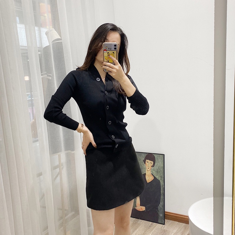 D0DE Sandro 20222022 spring and summer new slim single-breasted V-neck knitted cardigan light mature temperament coat for women