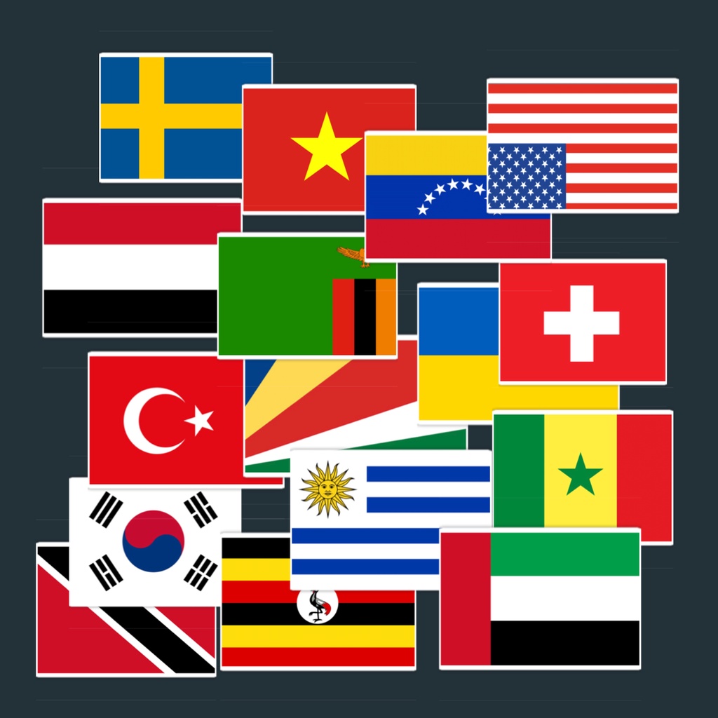 Bộ 200 sticker travel flag cá tính chống nước dán trang trí vali mũ bảo hiểm xe máy laptop điện thoại