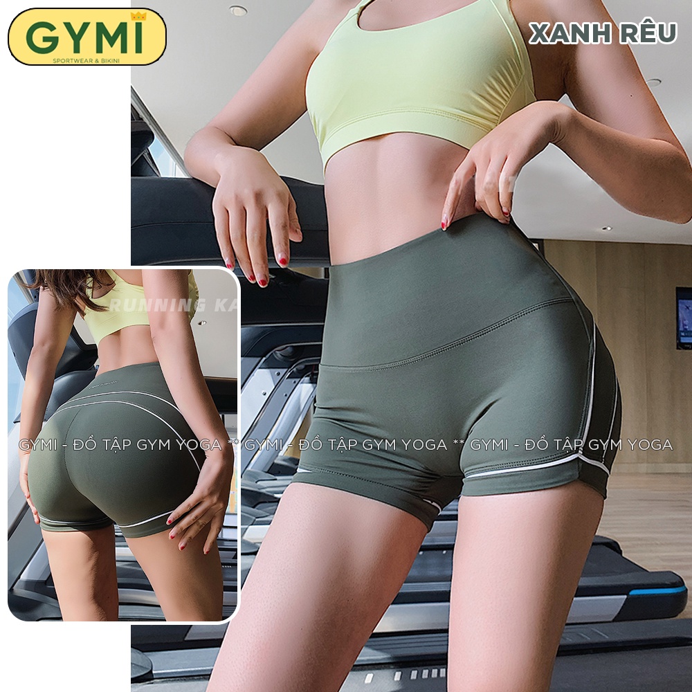 Quần tập gym yoga nữ GYMI QS18 dáng đùi short thể thao chất thun poly cao cấp co giãn có viền mông nổi bật