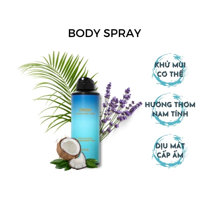 Bộ sản phẩm Sữa tắm gội Xịt thơm toàn thân hương nước hoa cho nam Bath and Body Works – OASIS