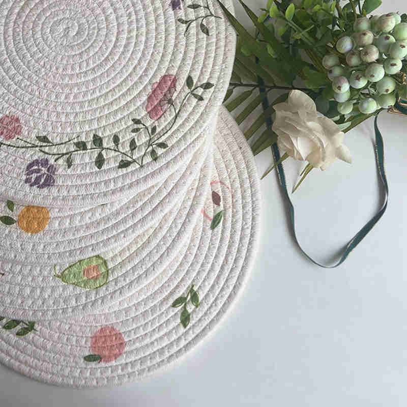 Tấm Lót Nồi Bằng Dây Cotton Bện Cách Nhiệt In Họa Tiết Hoa Sáng Tạo