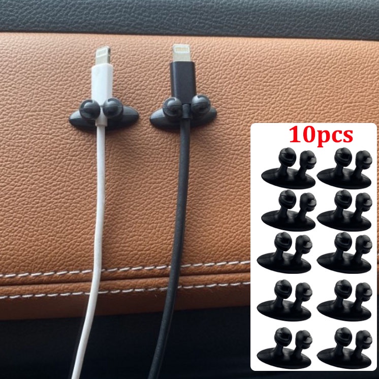 Set 10 Kẹp Giữ Dây Cáp Sạc Trên Bảng Điều Khiển Xe Hơi / Nhà Ở / Văn Phòng Tự Dính Tiện Lợi Giá Đỡ