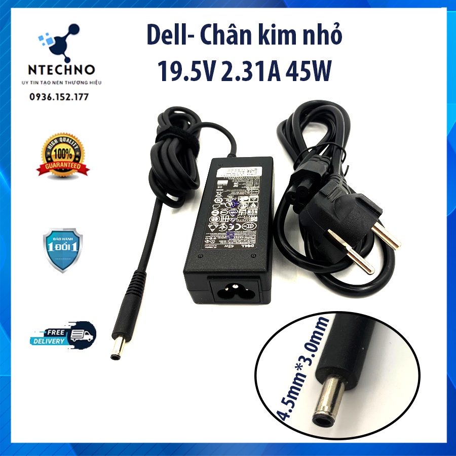 Sạc Laptop Dell 19.5V - 2.31A 45W [Zin] Chân kim nhỏ ⭐ Tặng kèm dây nguồn ⭐ Bảo hành 12 Tháng