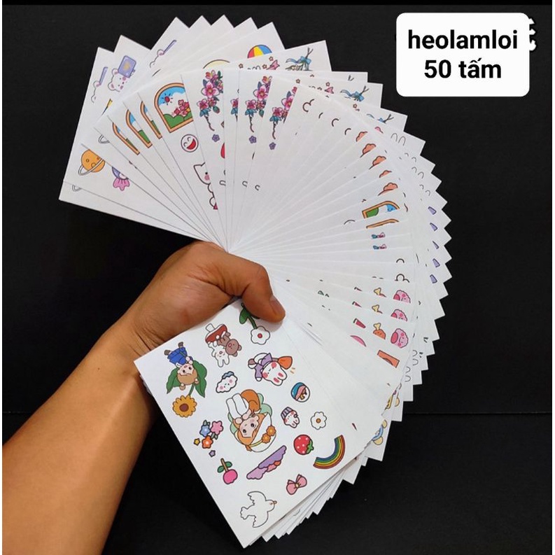Hộp 50 tấm sticker size lớn dễ thương, giấy đẹp, size A6