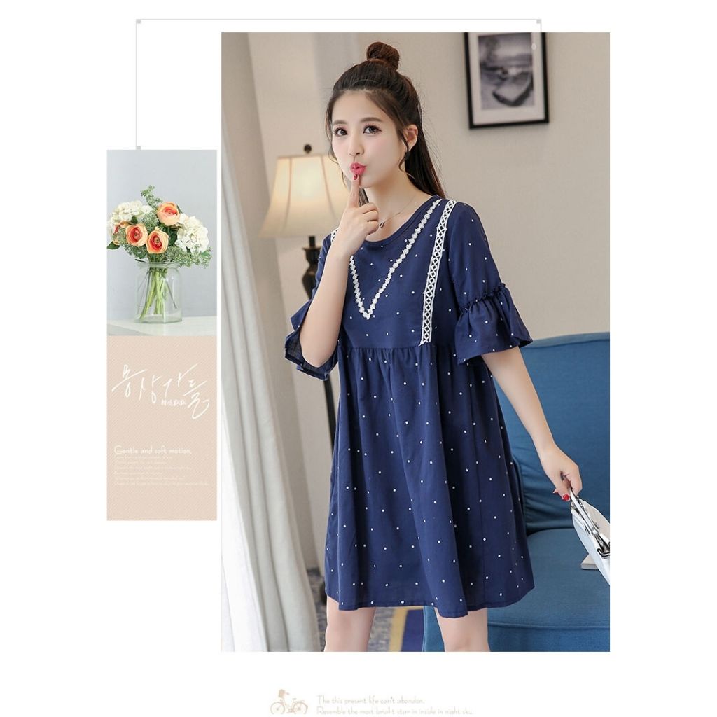 Đầm bầu ngắn tay M129 chất cát hàn thời trang thiết kế freesize từ 45 đến 70kg