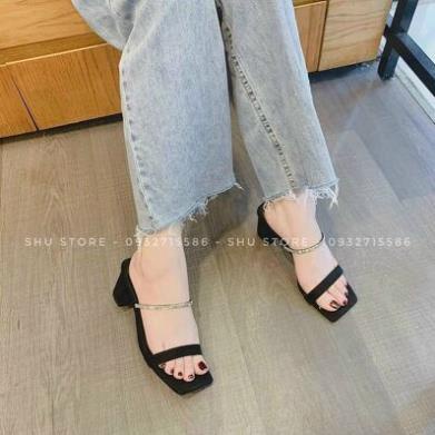 GUỐC NỮ THỜI TRANG MẪU MỚI SIÊU XINH MŨI VUÔNG 1 QUAI ĐÍNH ĐÁ 1 QUAI DA SHU STORE -KJ08