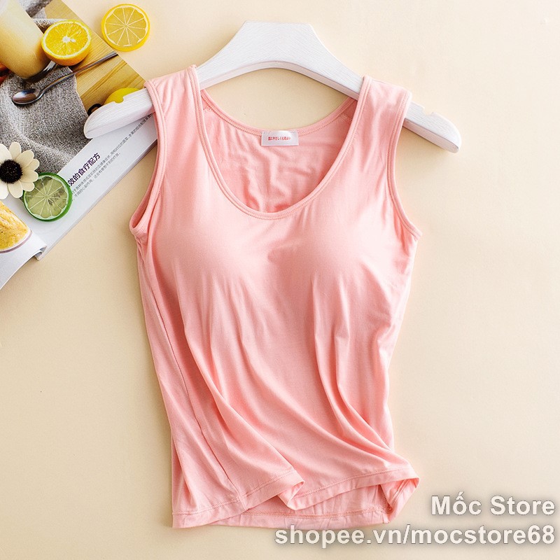 Áo thun kèm Bra ba lỗ cotton lạnh co giãn đủ size đủ màu