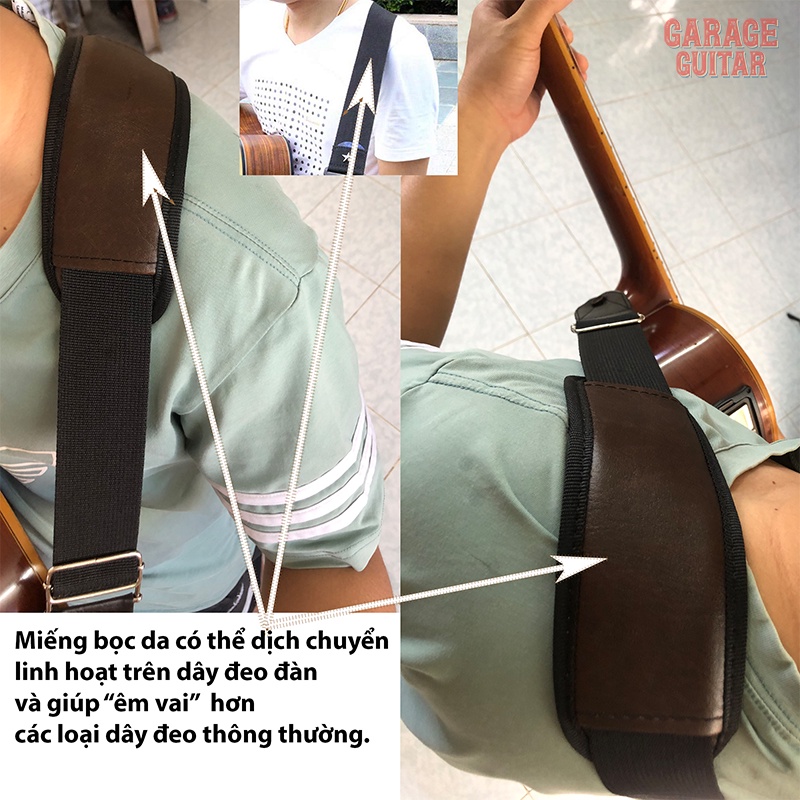 Dây đeo  đàn guitar có bọc da cao cấp - Garage Guitar