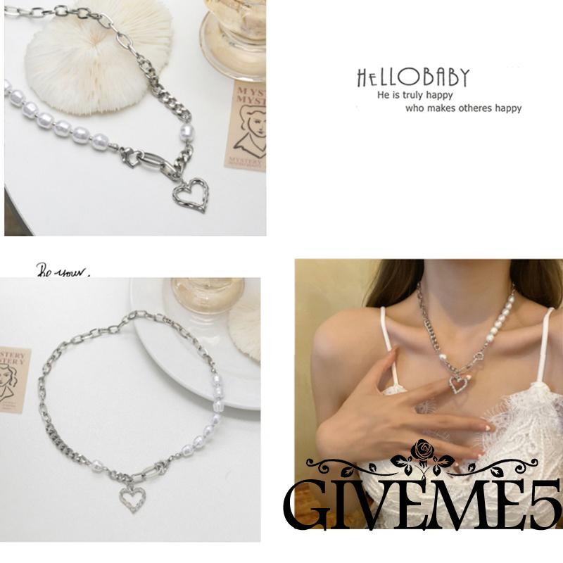 Dây chuyền mặt hợp kim mặt trái tim đính ngọc trai nhân tạo thời trang sành điệu cho nữ