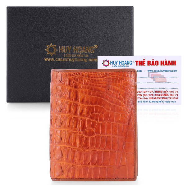 Bóp nam Huy Hoàng da cá sấu kiểu đứng gai lưng màu vàng bò HP2710