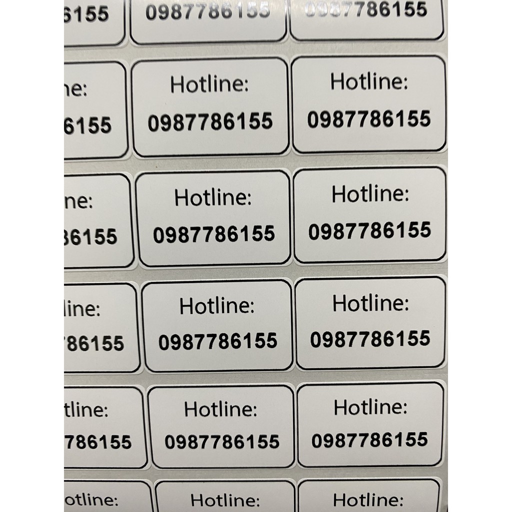 Nhãn tem ghi chú thông tin số điện thoại - Hotline