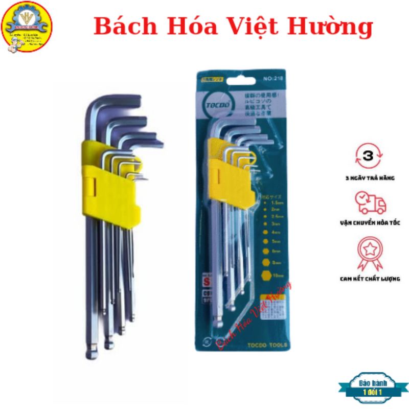 Bộ lục giác đầu bi Tocdo cao cấp, cần chữ L gồm 9 chi tiết đủ kích thước từ 1.5mm đến 10mm(giá rẻ)