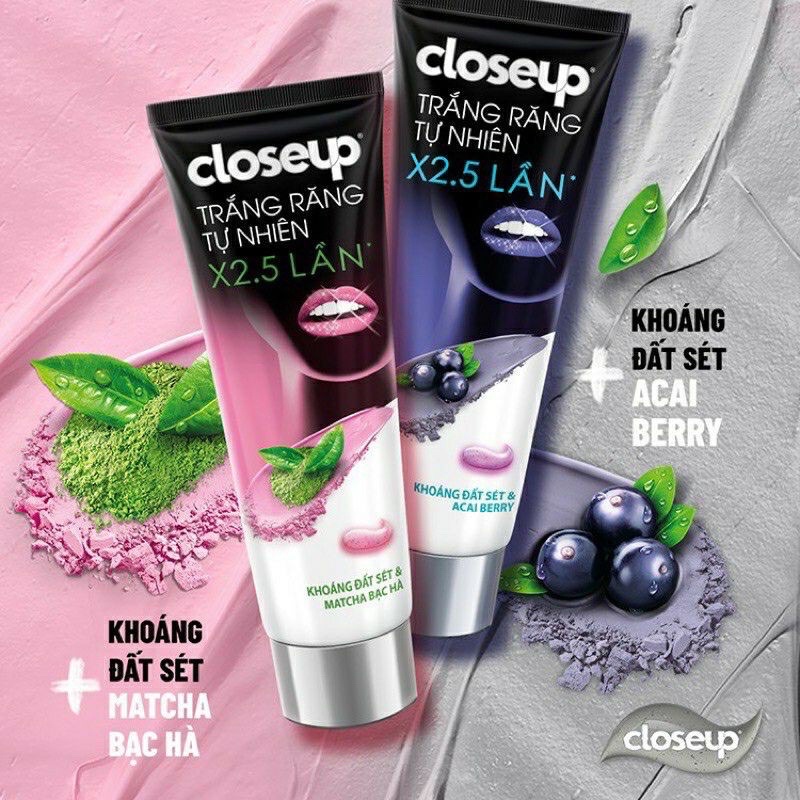 [CLOSEUP] Kem đánh răng dạng Gel Close up Trắng Răng Tự Nhiên Khoáng Đất Sét &amp; Matcha Bạc Hà/Acai Berry 230gr