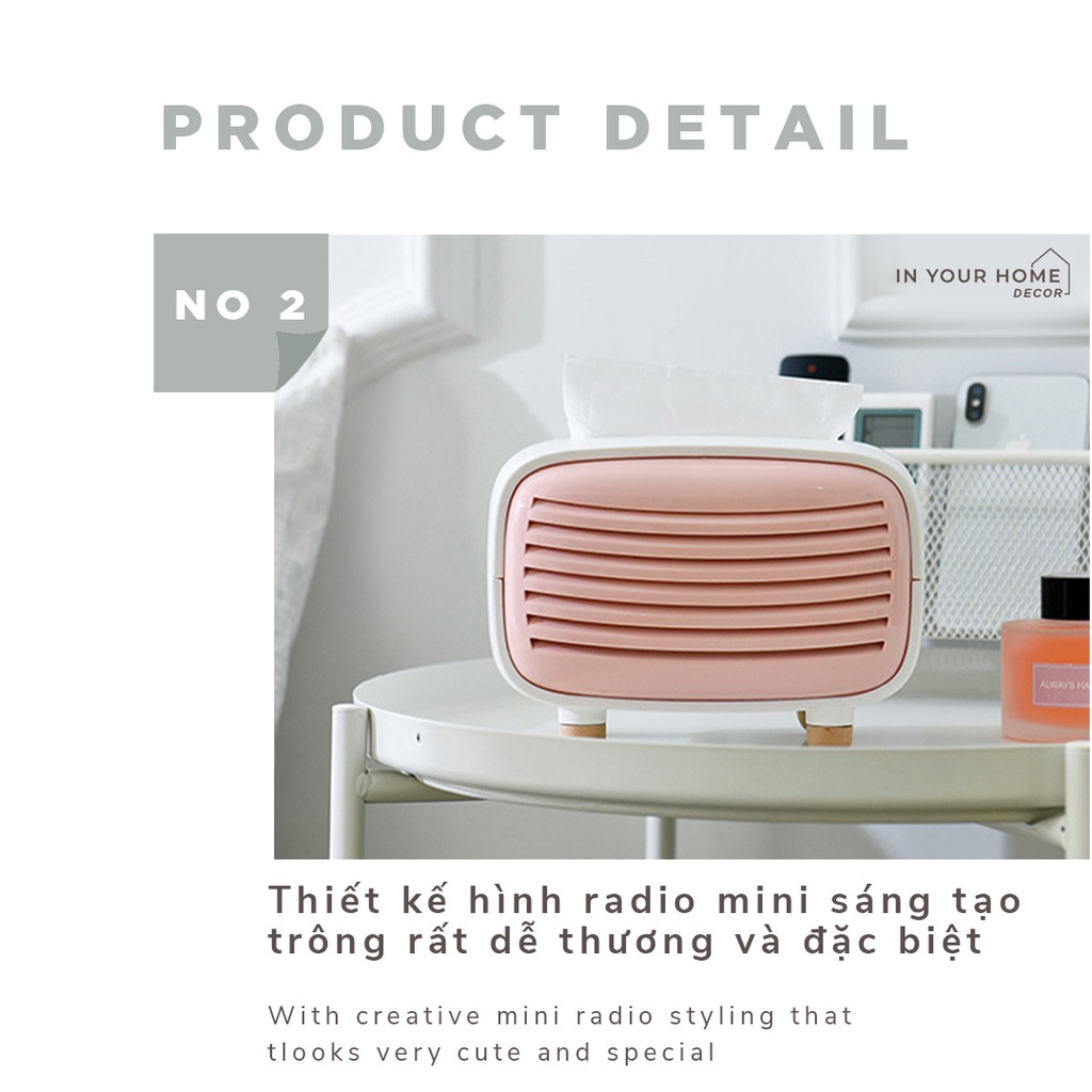 Hộp đựng khăn giấy để bàn hình dáng radio sáng tạo độc đáo phong cách Bắc Âu