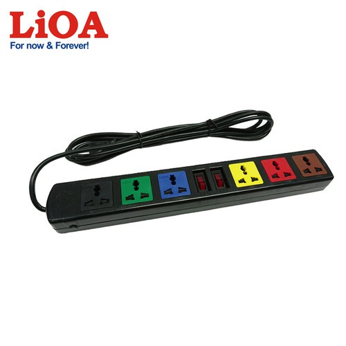 Ổ cắm điện LIOA 6 ổ 2200W có bảo vệ quá tải bằng CB, có nắp che 6D32N 6D52N 6D33N