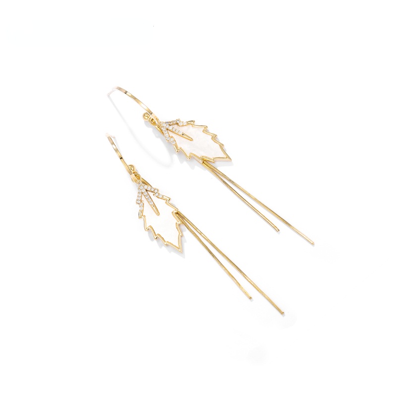 Bông Tai Mạ Bạc 925 Hình Chiếc Lá Đính Kim Cương Giả Đơn Giản Thời Trang Theo Phong Cách Hàn Quốc