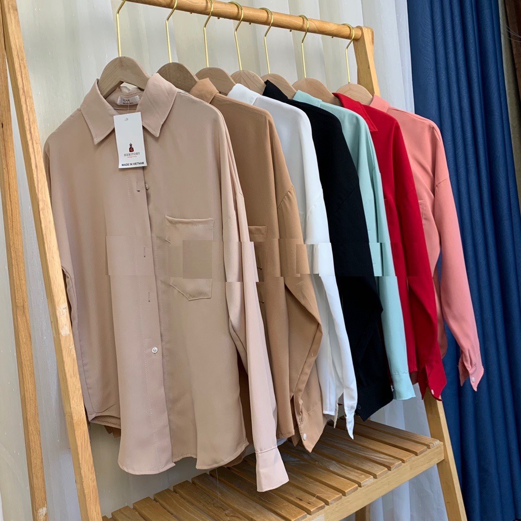 Áo sơ mi kiểu nữ đuôi tôm HAVU STORE chất đũi lụa - Áo sơ mi dài tay nữ dài tay công sở phong cách ulzzang