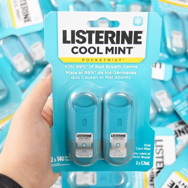 Xịt thơm miệng Listerine Cool Mint Cool Mint Pocktmist 7.7ml x2 - Sịt thơm miệng