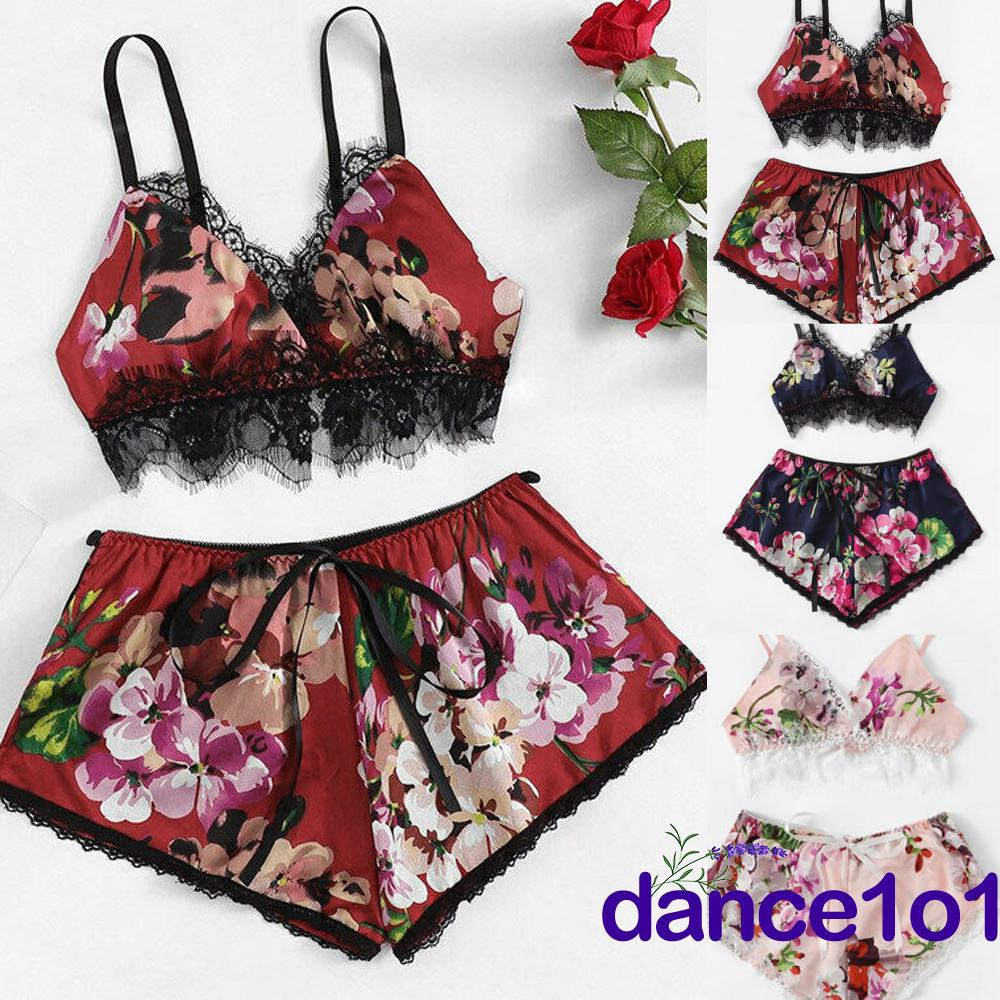 Set Đồ Ngủ 2 Mảnh Bằng Lụa Satin Cho Nữ