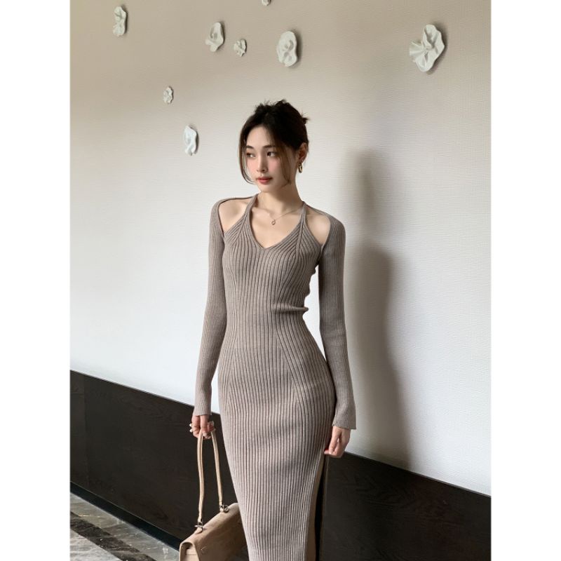đầm len body cut out khoét vai