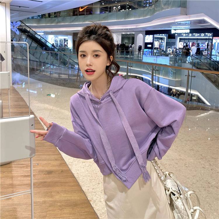 Áo hoodie dáng rộng phối dây rút thời trang thu đông phong cách Hàn Quốc cho nữ