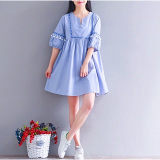 Đầm váy babydoll xanh thổ cẩm (kèm hình thật)