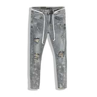 Quần Jean Dài Nam Xám Xanh Đốm Vẩy Sơn Rách Gối Nhẹ, Chất Vải Denim Cotton Co Giãn Dày Dặn, INF QJ003132, SOMEHOW